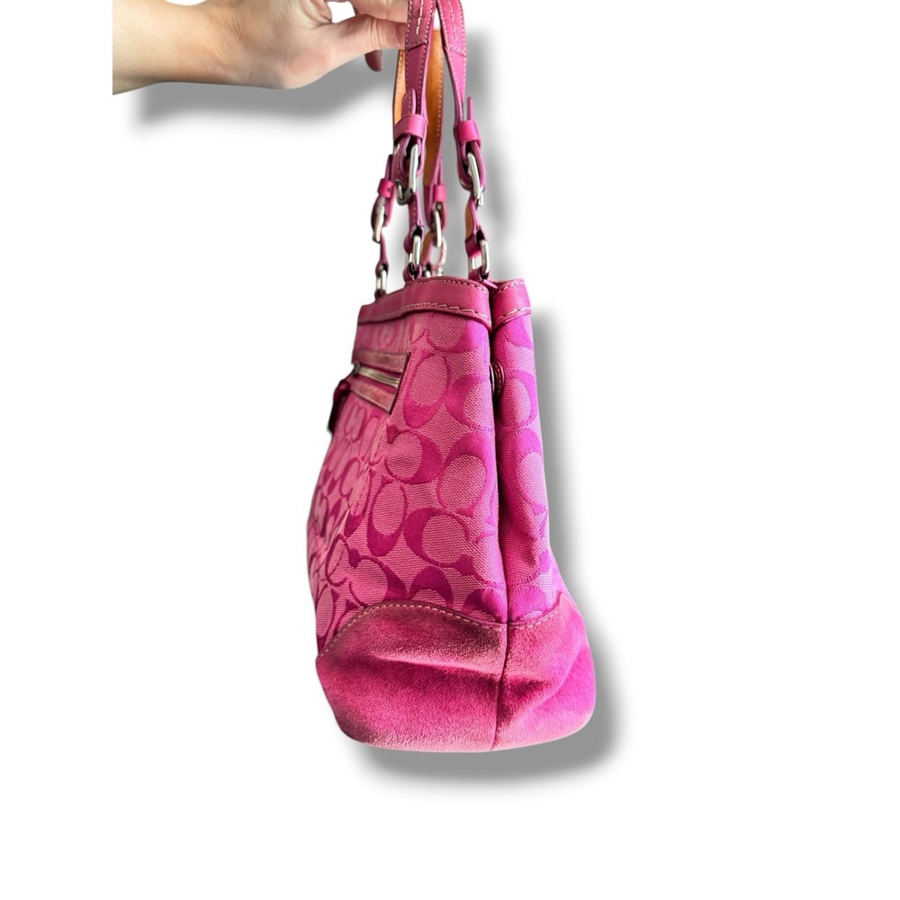 Vtg Y2K Coach Hampton Signature Hot Pink Shoulder Bag Suede Barbiecore 2004 - Picture 6 of 11
